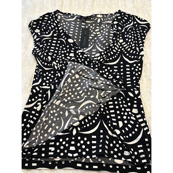 Worthington Geometric Blouse Cap Sleeve Polyester Blend Women's Size Petite S - Picture 6 of 13